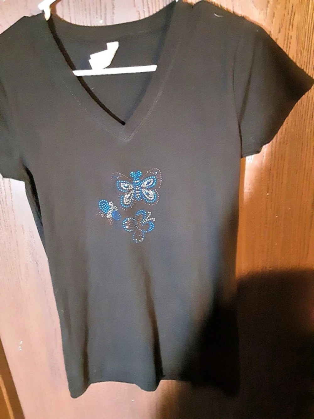 Women's Black Embellished V-Neck Top
